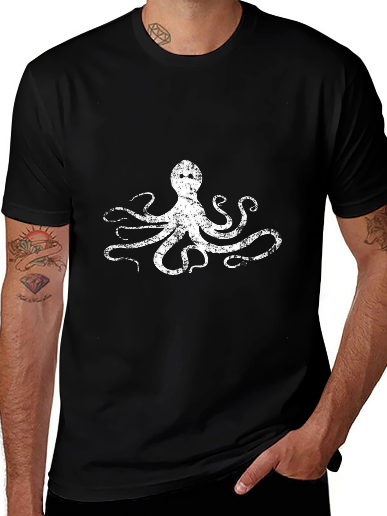 Mens Black Octopus Graphic Tee