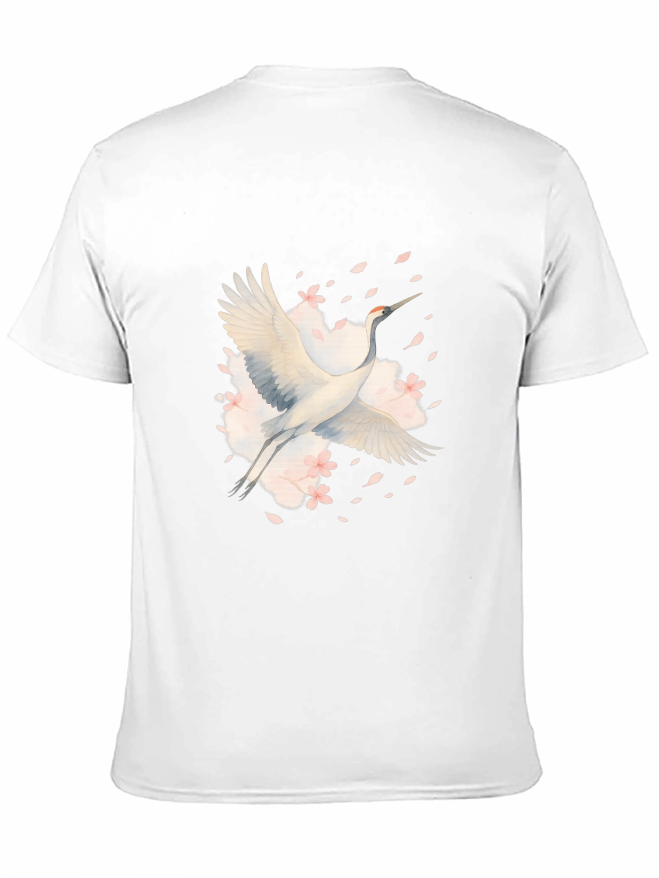 Crane and Blossoms Graphic Black T-Shirt