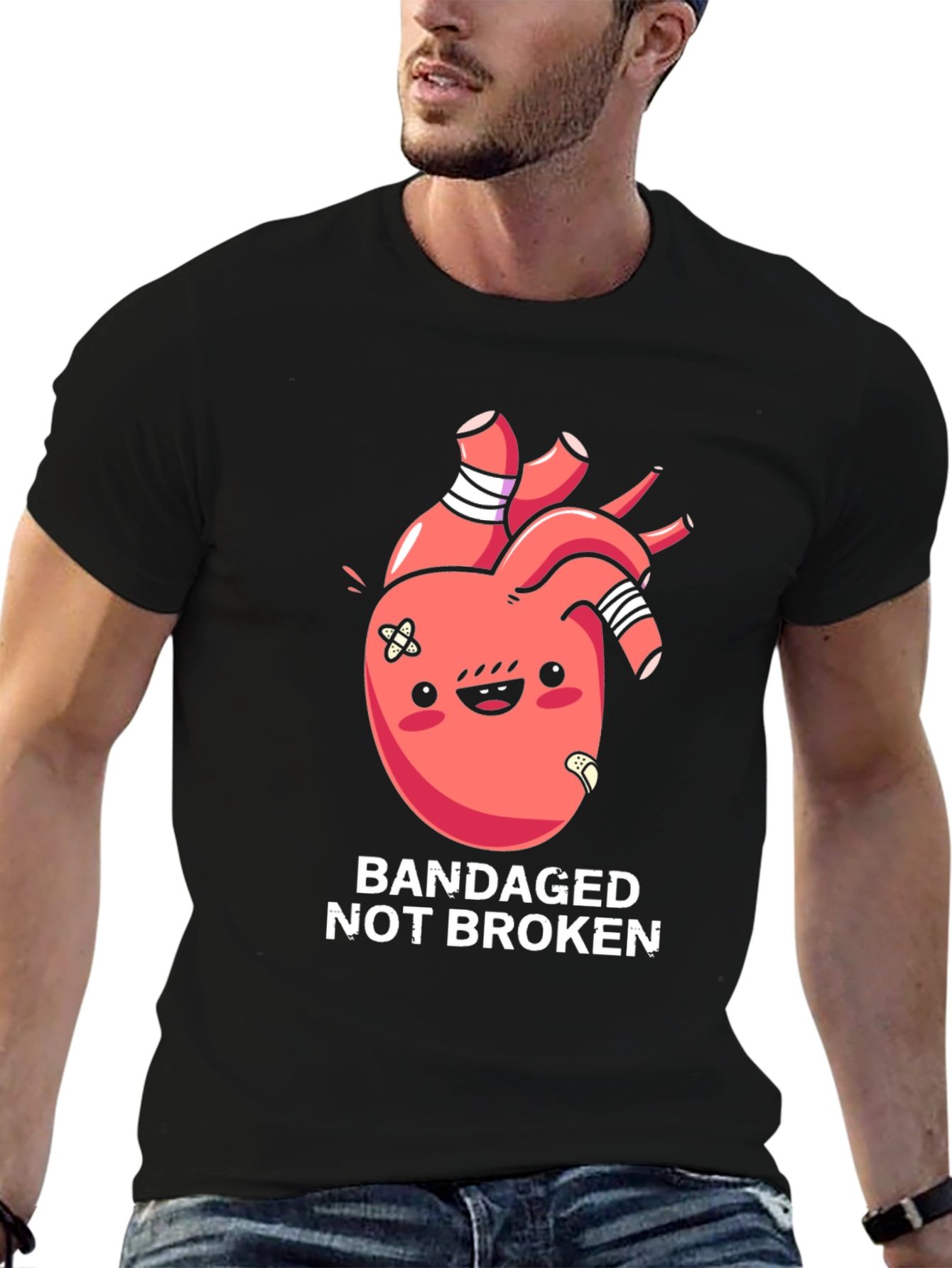 Bandaged Heart Graphic Tee - Not Broken T-Shirt