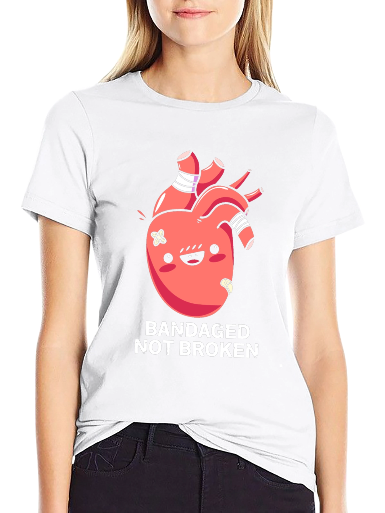 Bandaged Heart Graphic Tee - Not Broken T-Shirt