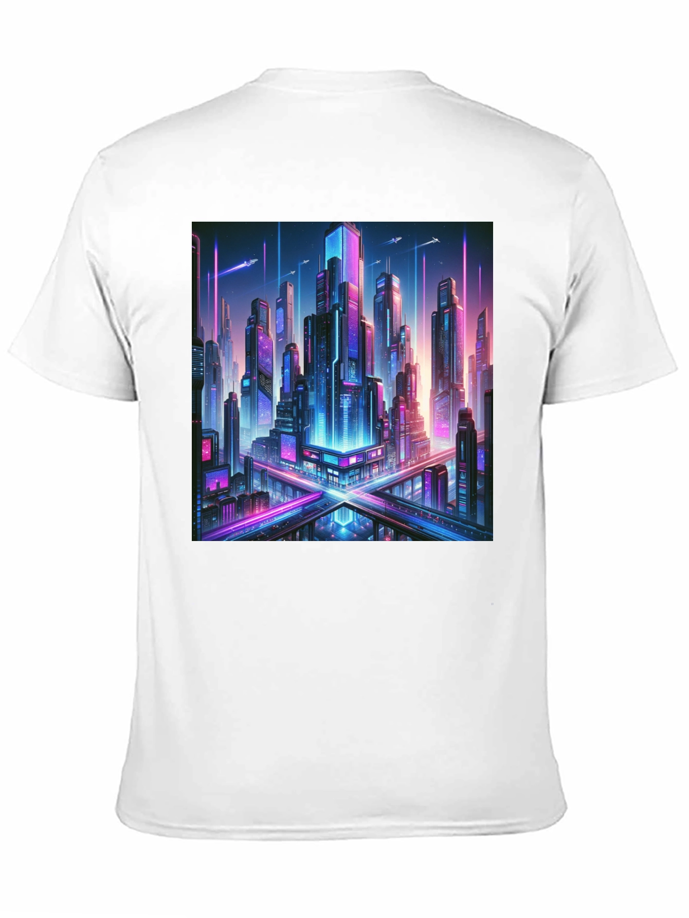 Cyberpunk Cityscape Graphic Tee - Black Cotton T-Shirt