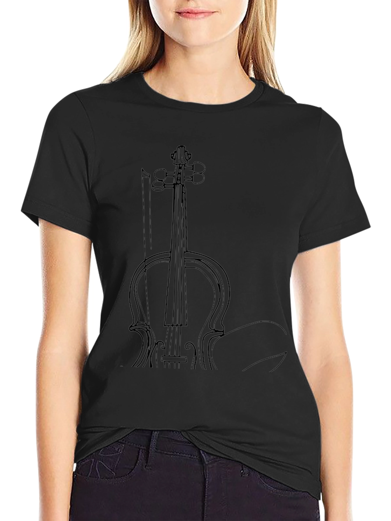 Violin Outline Graphic Tee - Classic Music Lover Shirt
