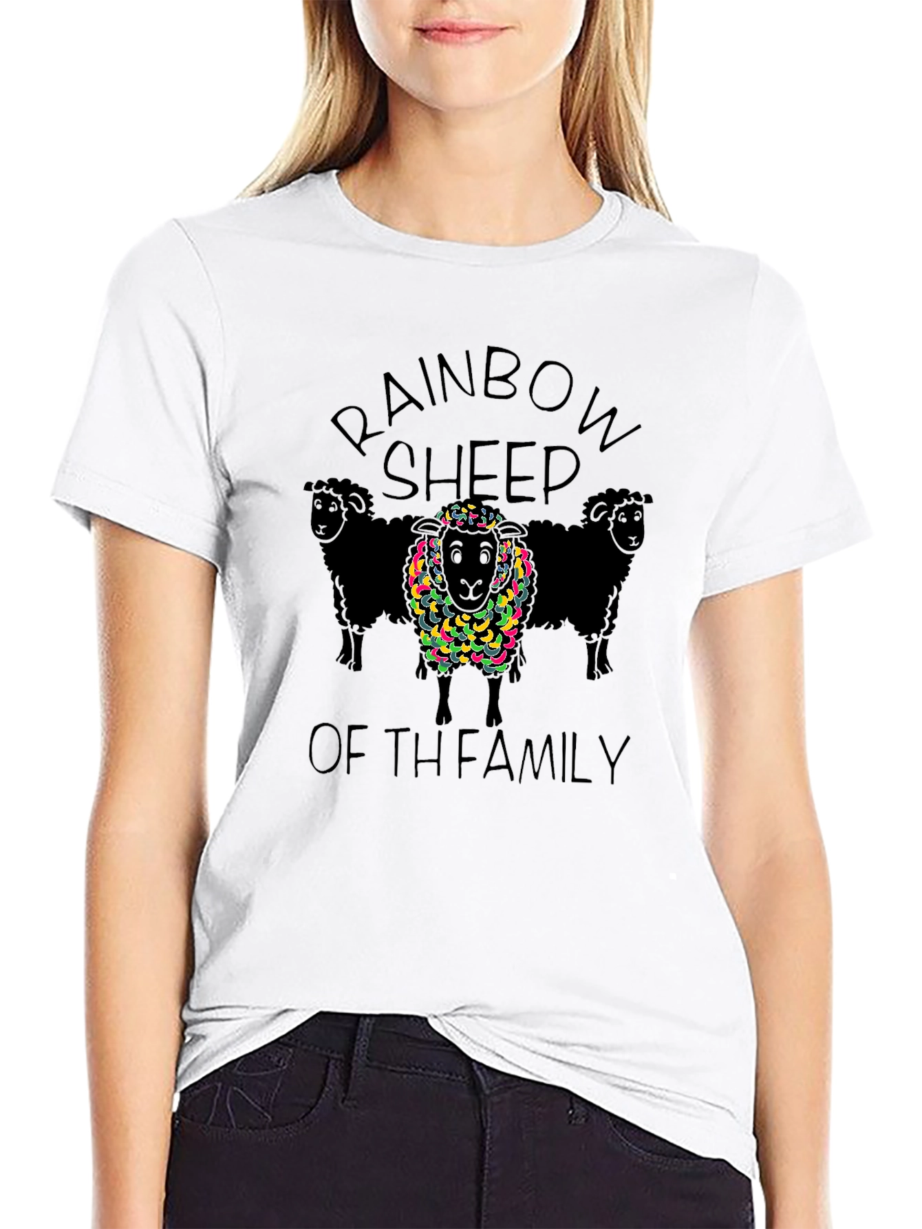Rainbow Sheep Family Black Tee