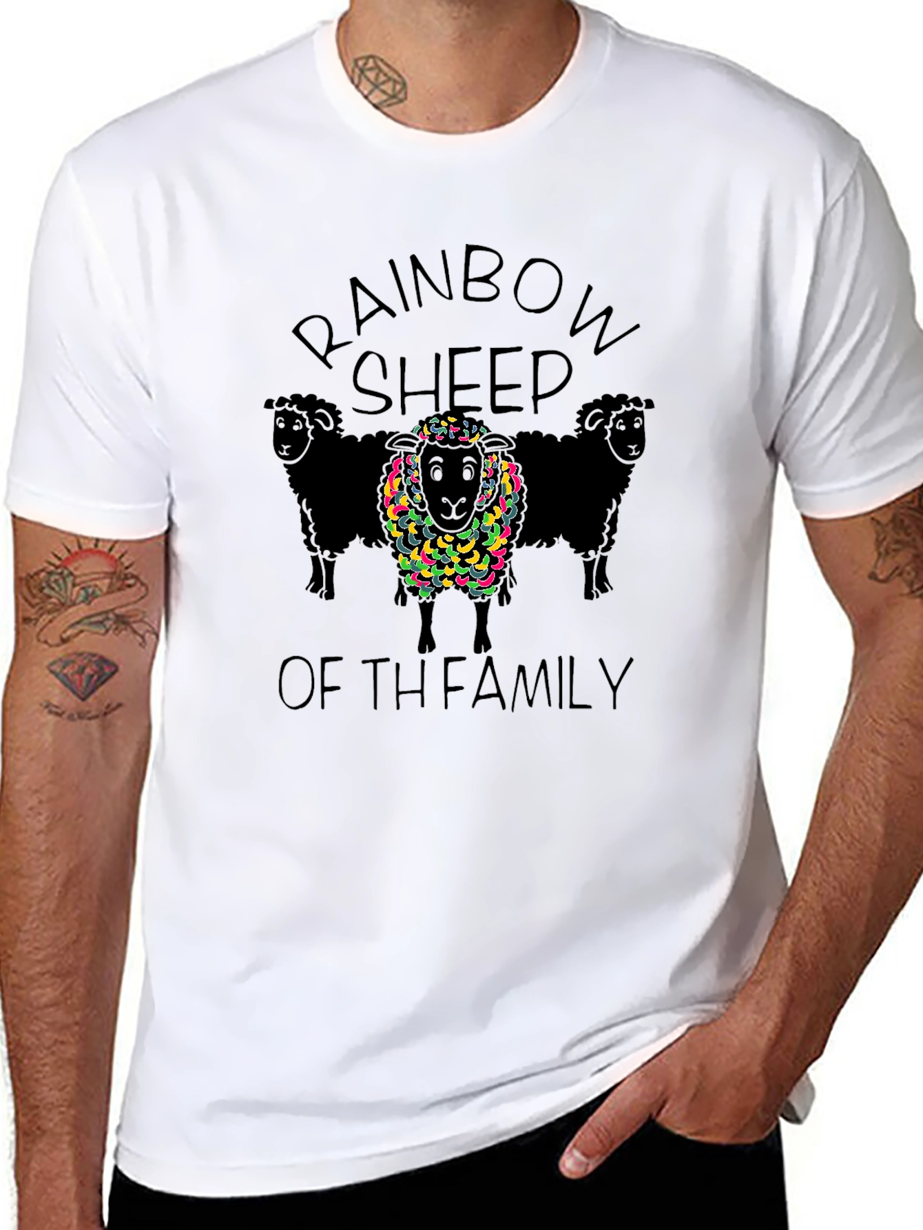 Rainbow Sheep Family Black Tee