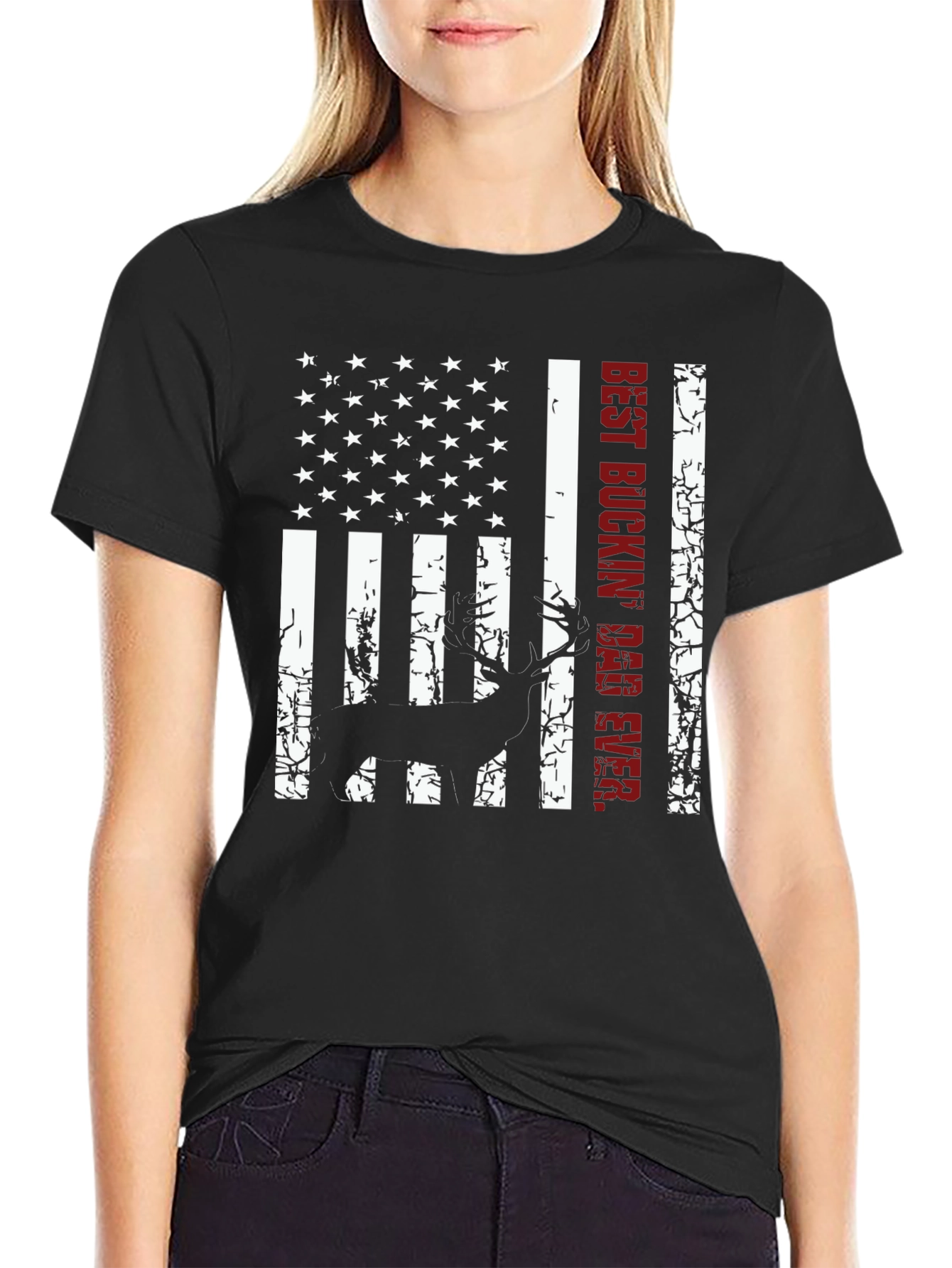Best Buckin Dad Ever Deer Hunting Flag T-Shirt