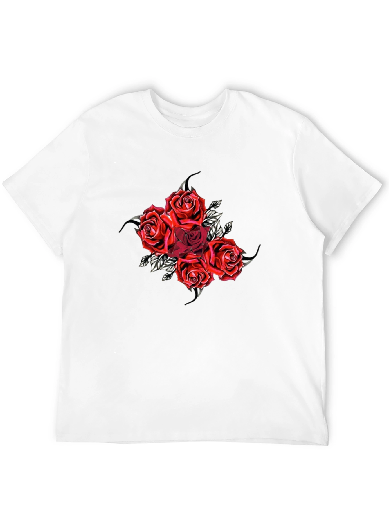 Red Roses Graphic Black T-Shirt