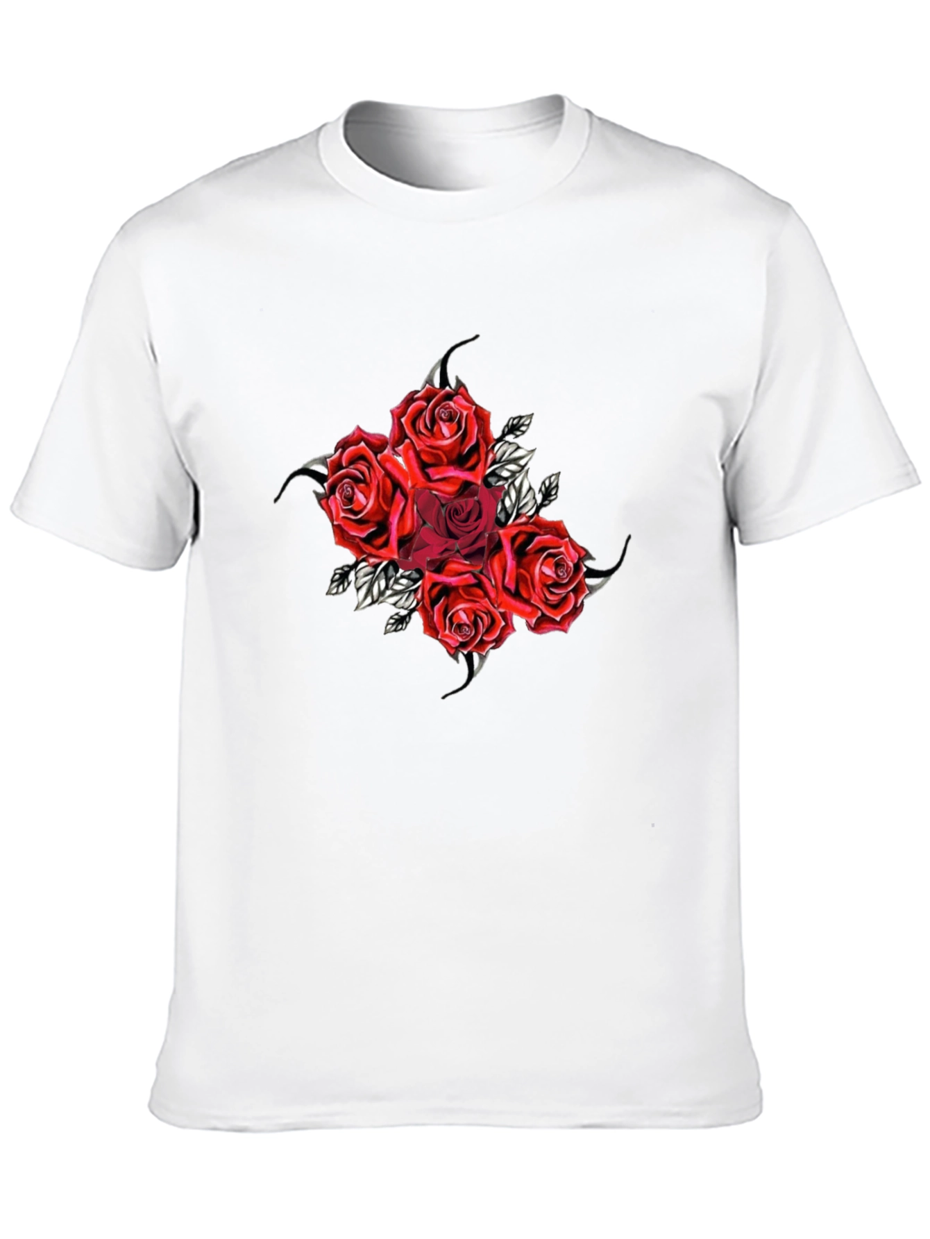 Red Roses Graphic Black T-Shirt