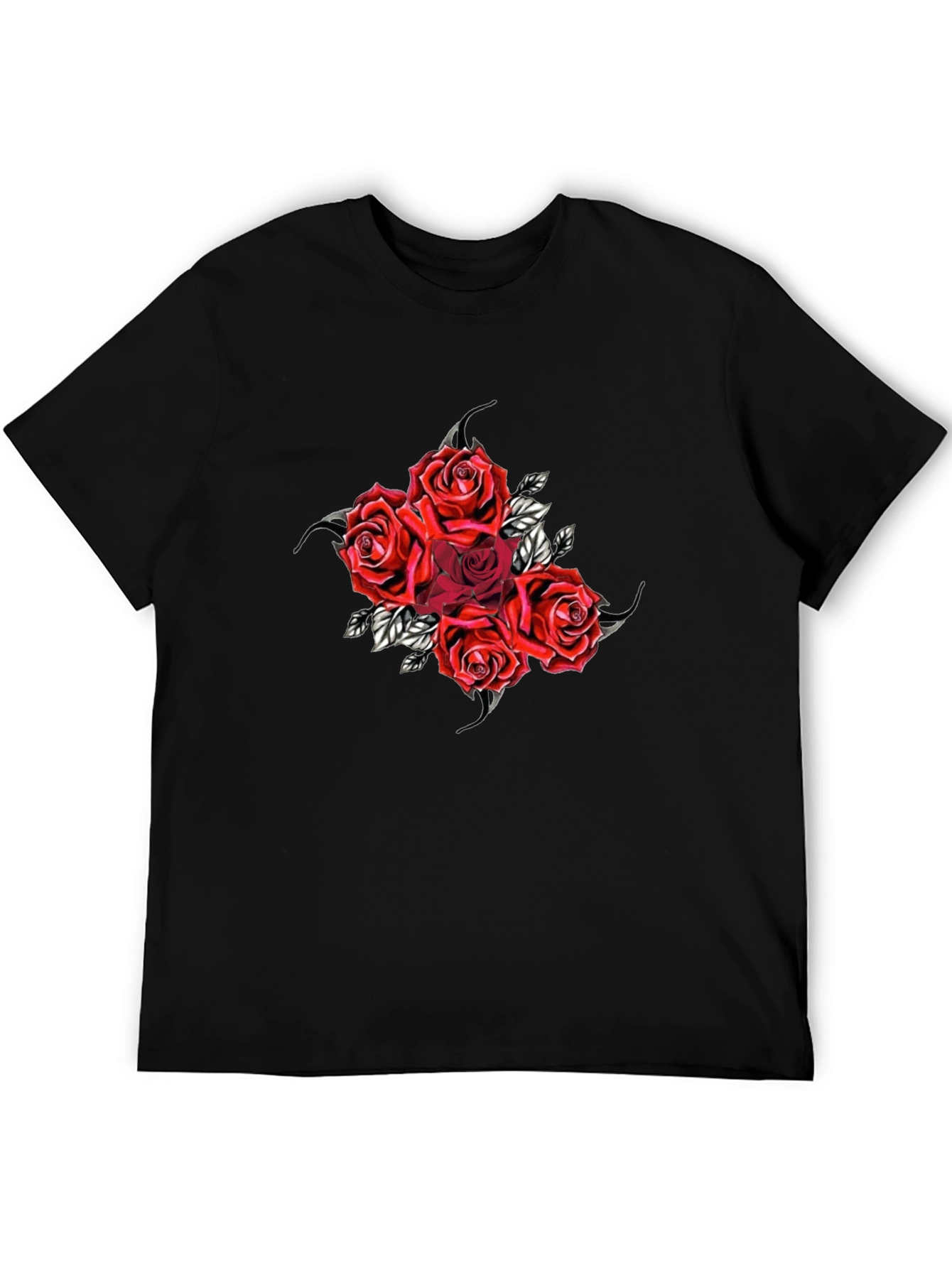 Red Roses Graphic Black T-Shirt