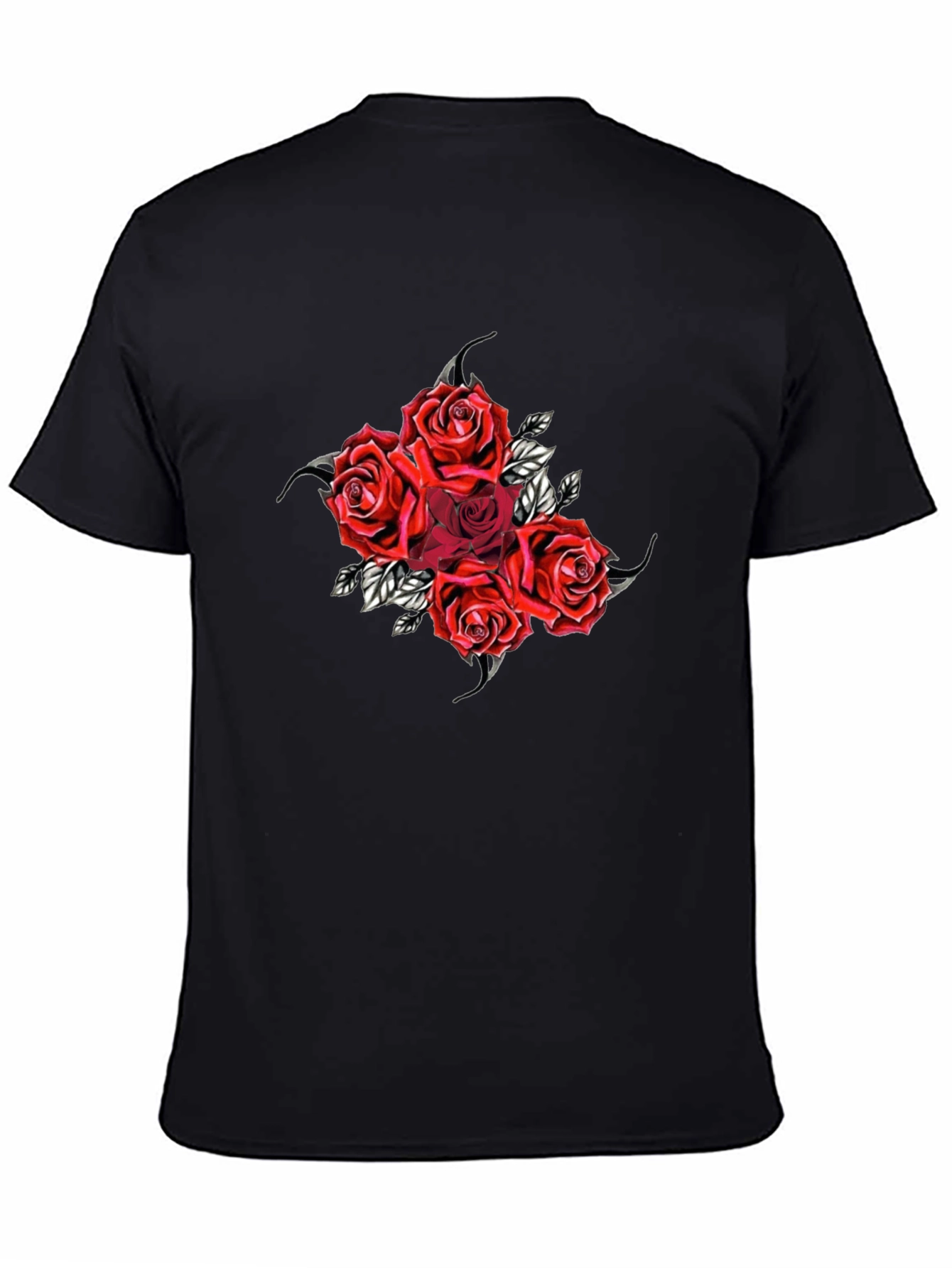 Red Roses Graphic Black T-Shirt