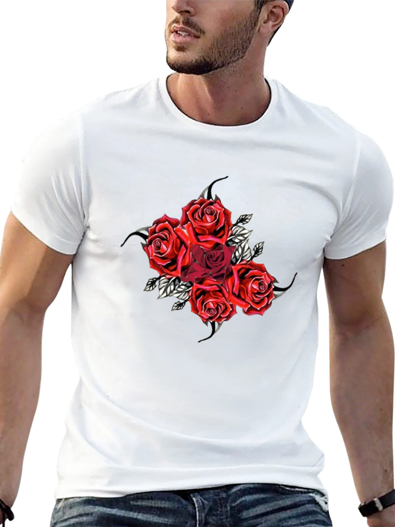 Red Roses Graphic Black T-Shirt