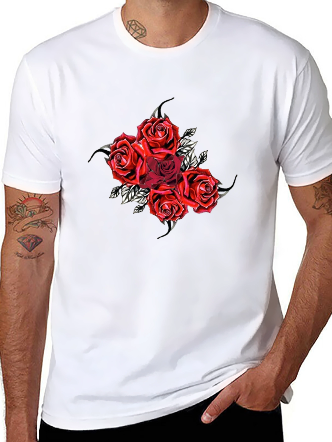 Red Roses Graphic Black T-Shirt