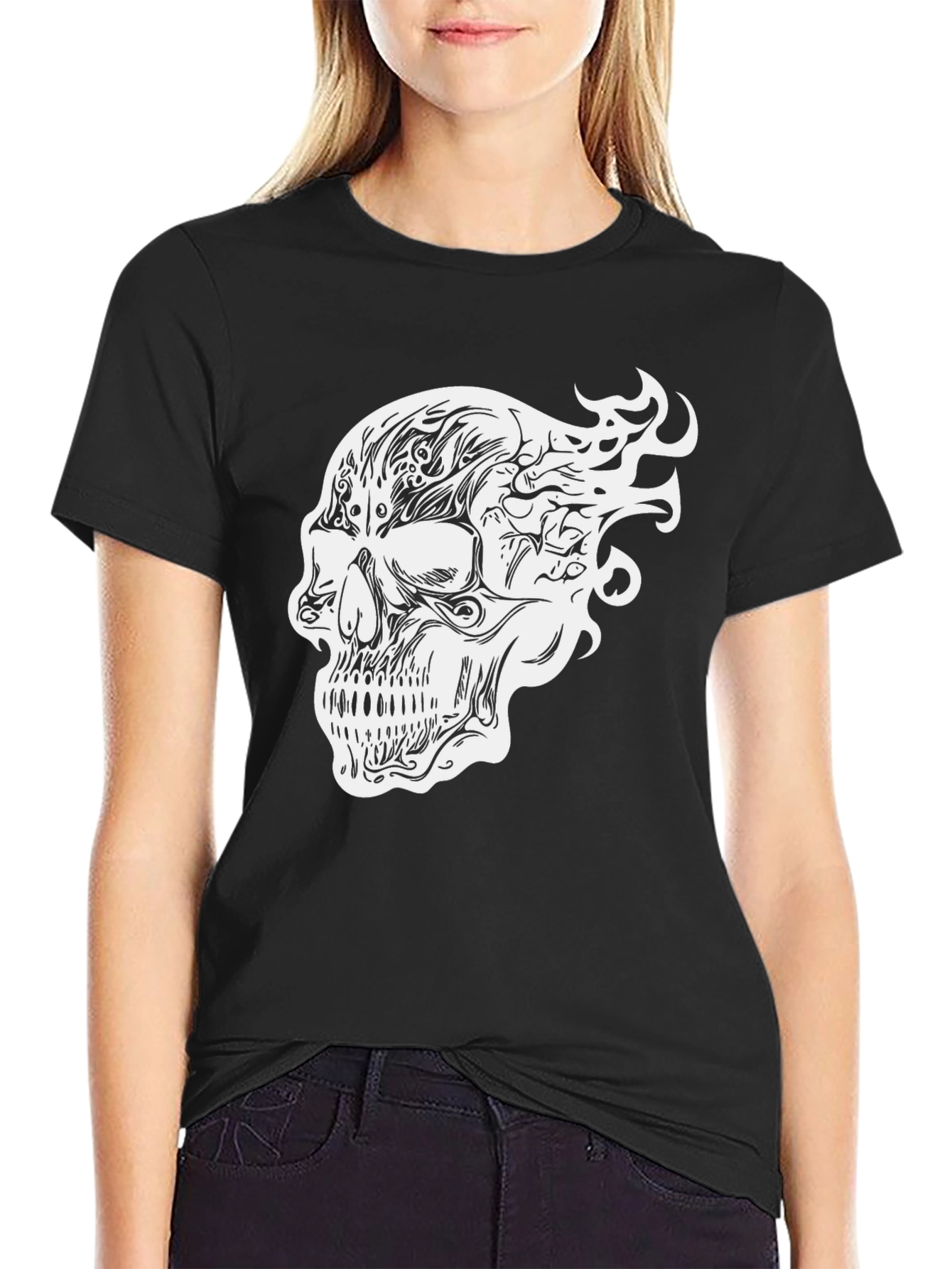 Skull Graphic Print T-Shirt - Black
