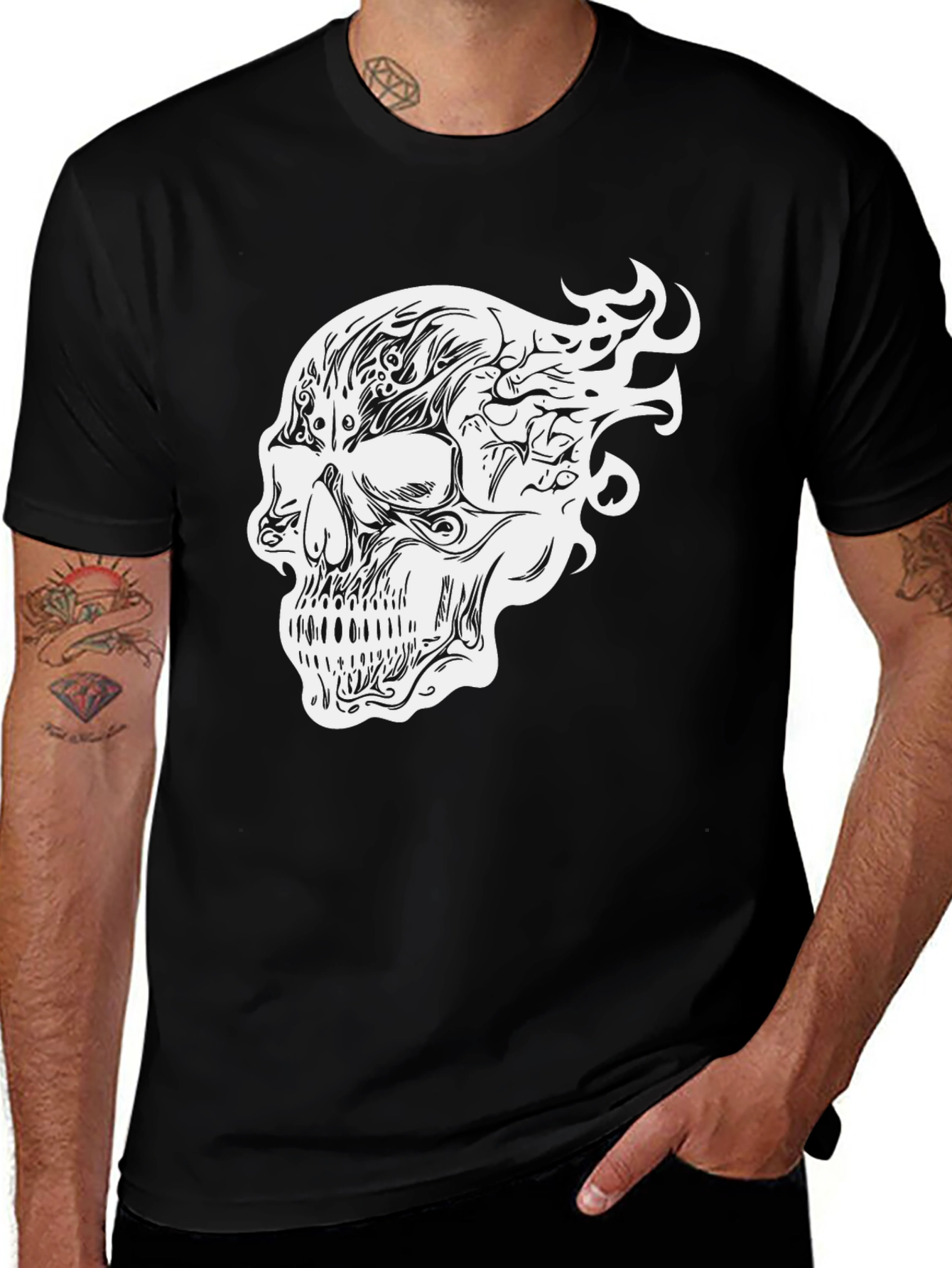 Skull Graphic Print T-Shirt - Black