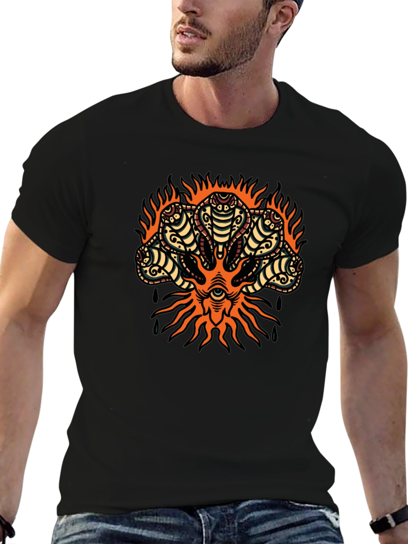 Mens Cobra Head Graphic Print T-Shirt