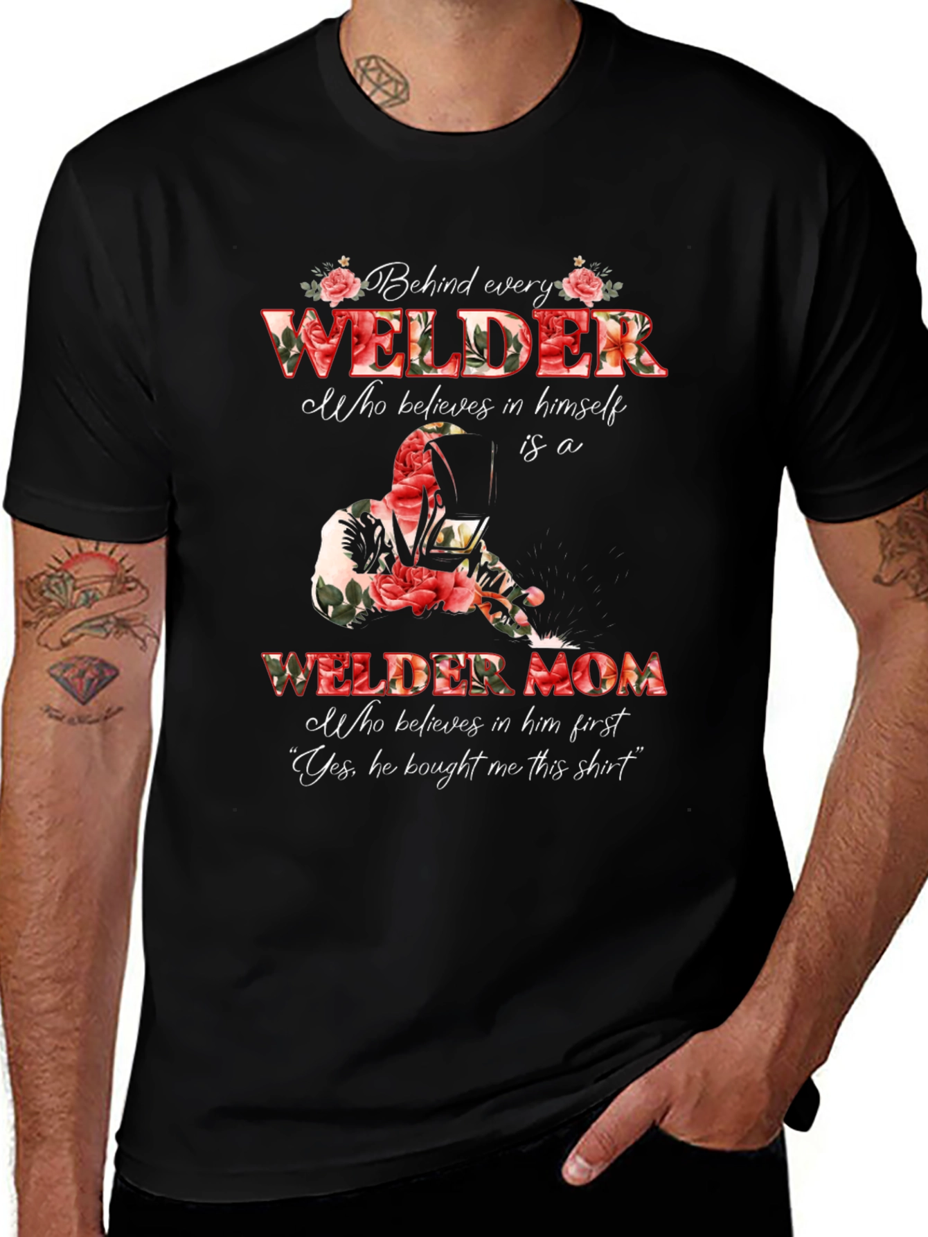 Welder Mom Graphic T-Shirt - Floral Design