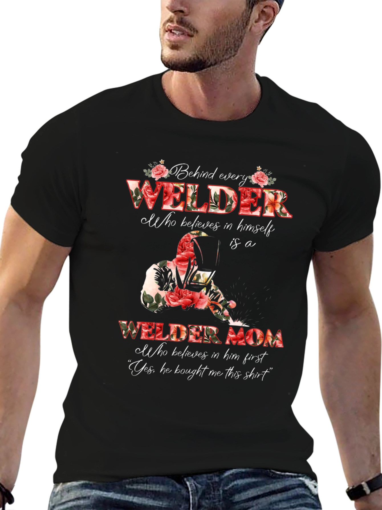 Welder Mom Graphic T-Shirt - Floral Design