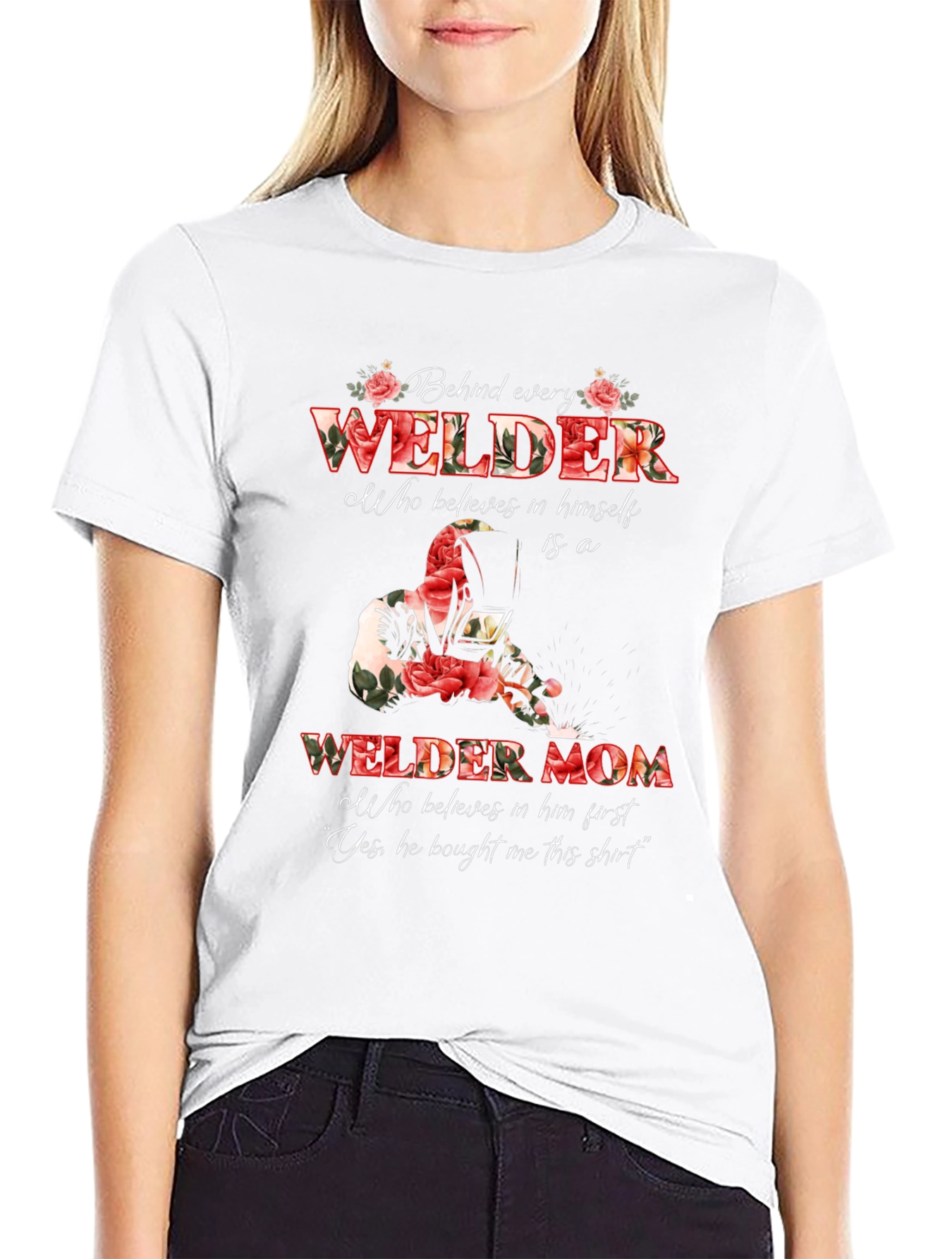 Welder Mom Graphic T-Shirt - Floral Design
