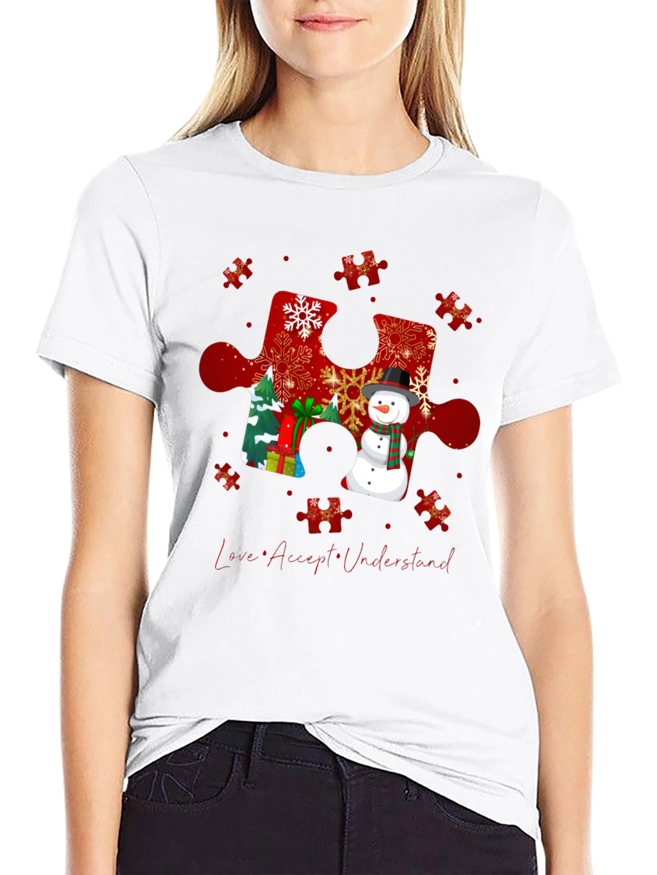 Autism Awareness Christmas Puzzle Piece T-Shirt