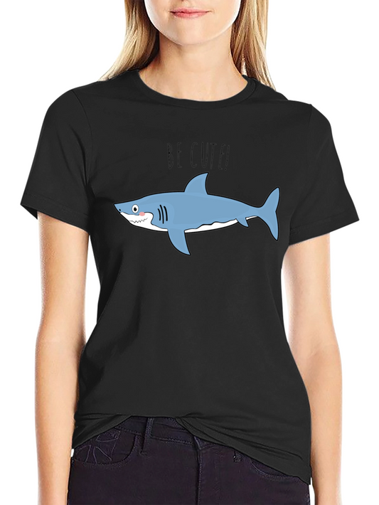 Cute Shark Graphic Tee - Black Cotton T-Shirt