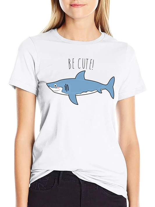 Cute Shark Graphic Tee - Black Cotton T-Shirt