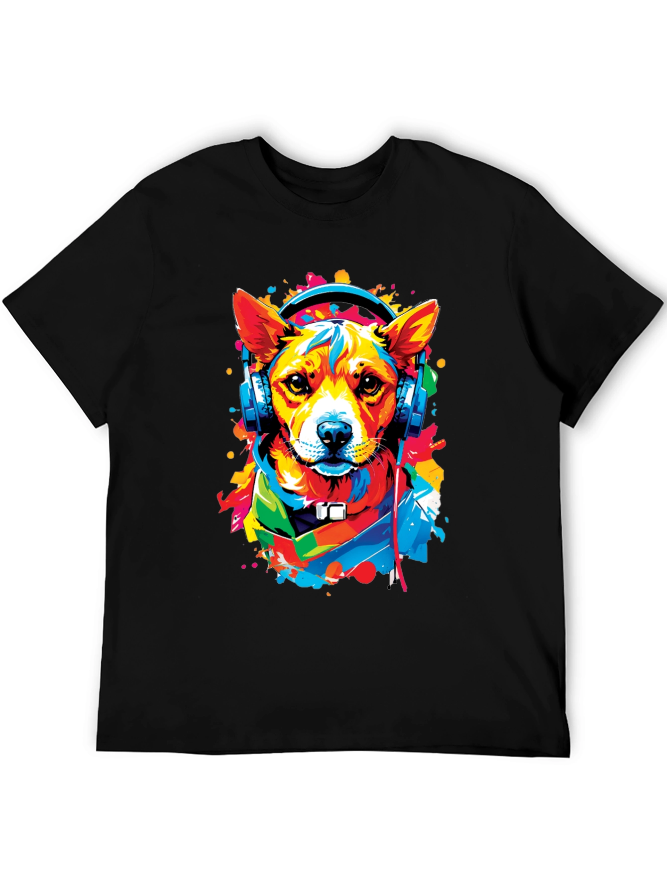 Dog in Headphones Graphic Tee - Trendy Style