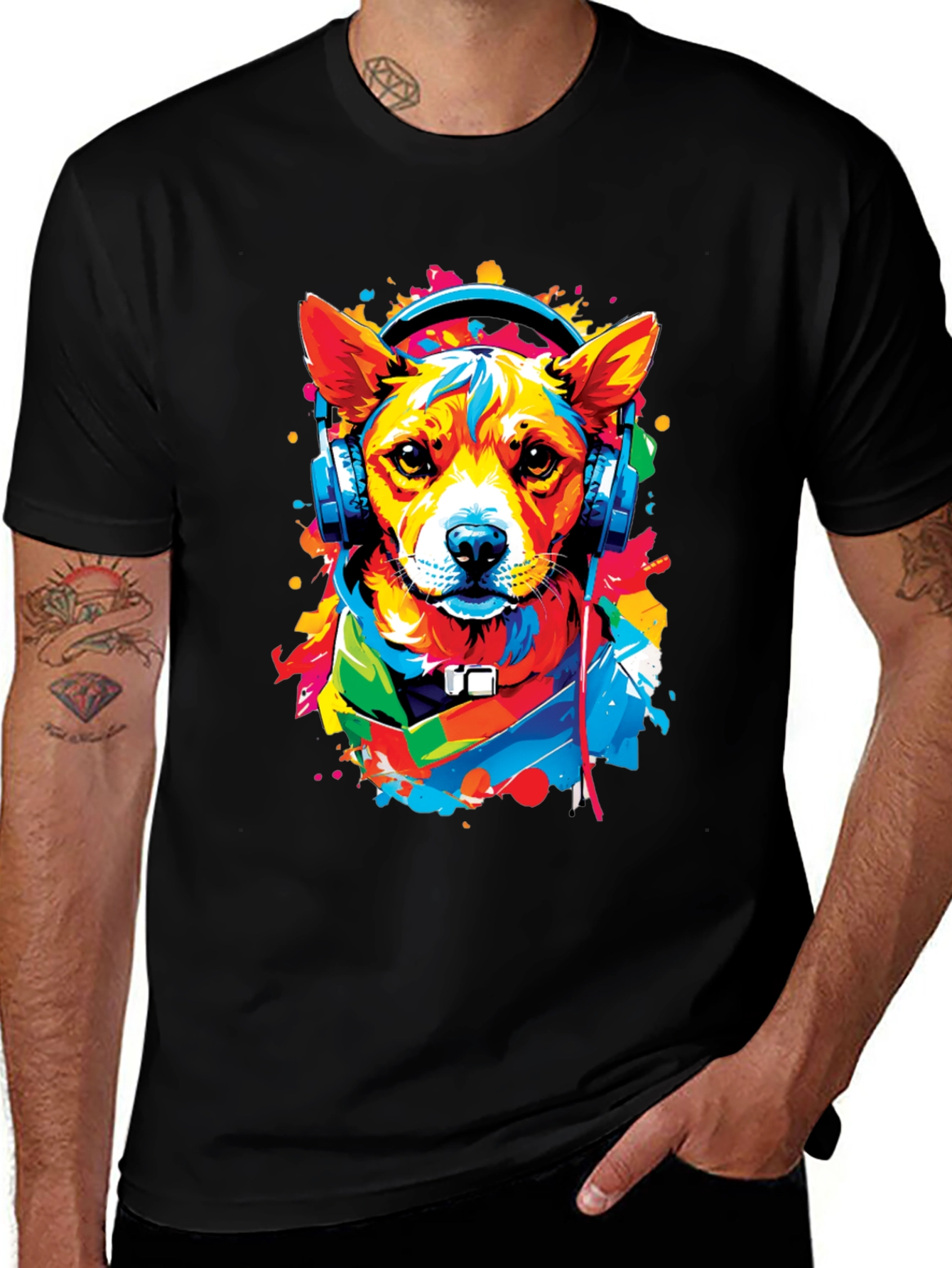 Dog in Headphones Graphic Tee - Trendy Style