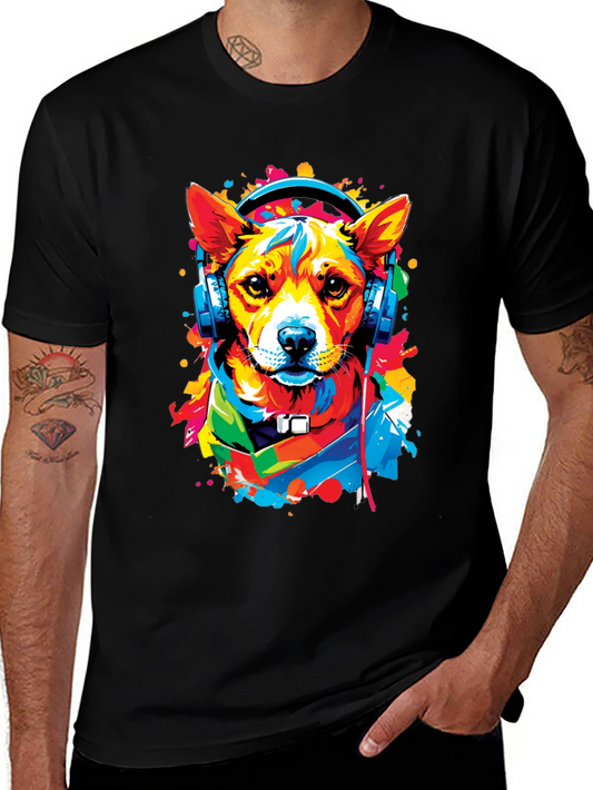 Dog in Headphones Graphic Tee - Trendy Style