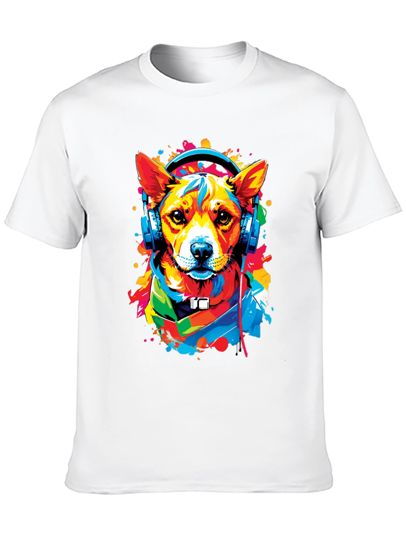 Dog in Headphones Graphic Tee - Trendy Style
