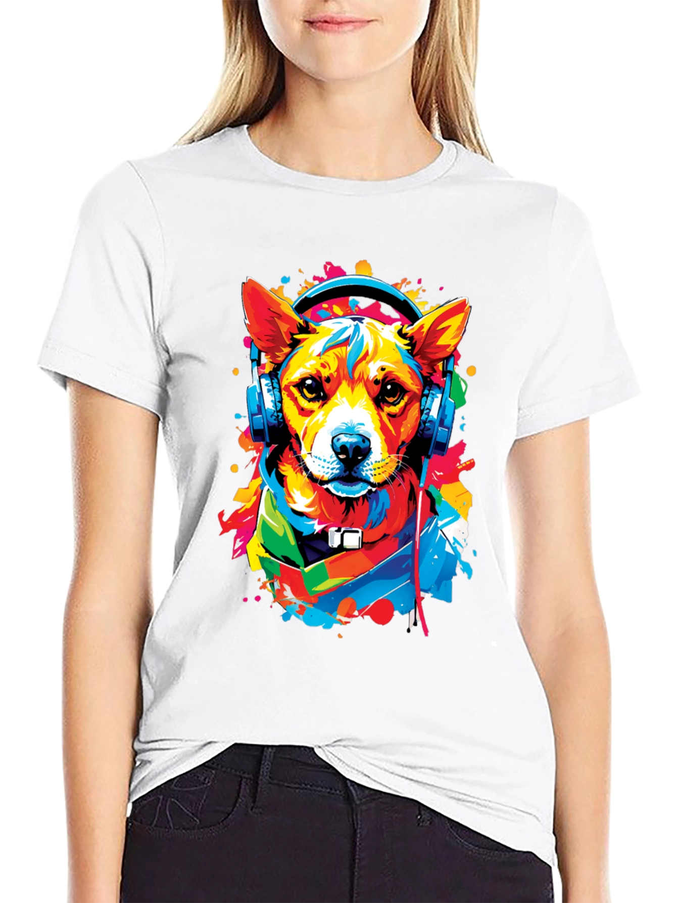 Dog in Headphones Graphic Tee - Trendy Style