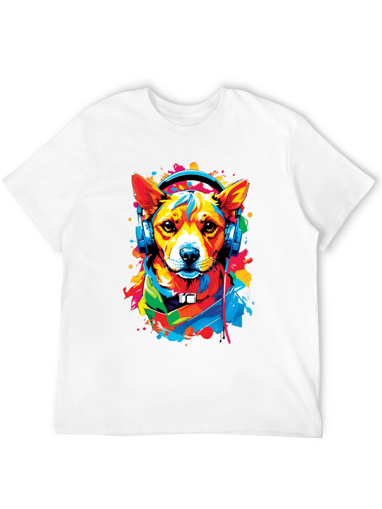 Dog in Headphones Graphic Tee - Trendy Style