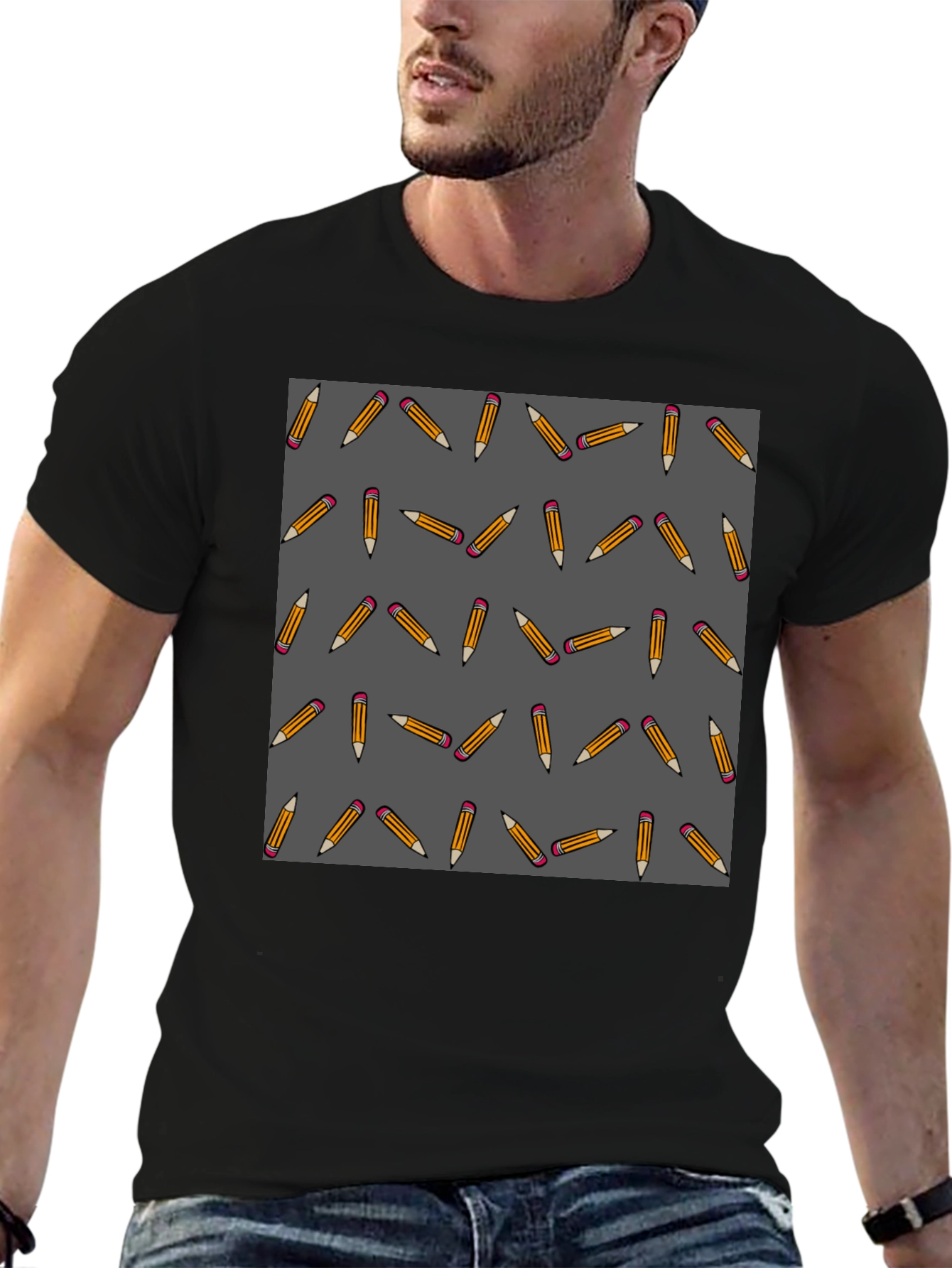 Pencil Pattern Tee - Stylish Novelty Graphic T-Shirt