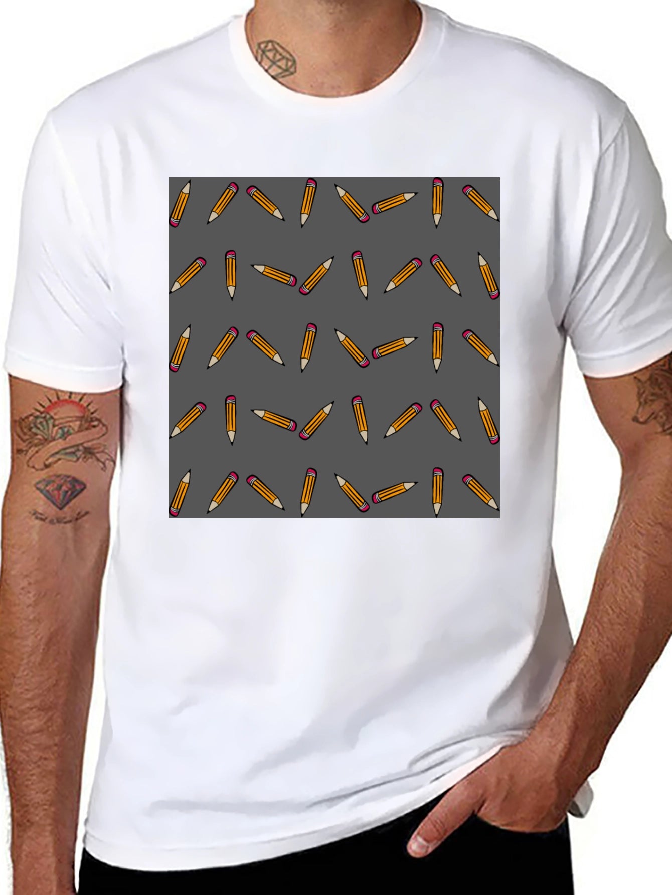 Pencil Pattern Tee - Stylish Novelty Graphic T-Shirt