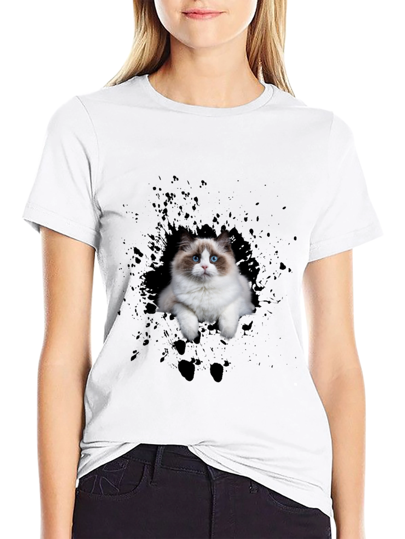 Cat Splash Black T-Shirt
