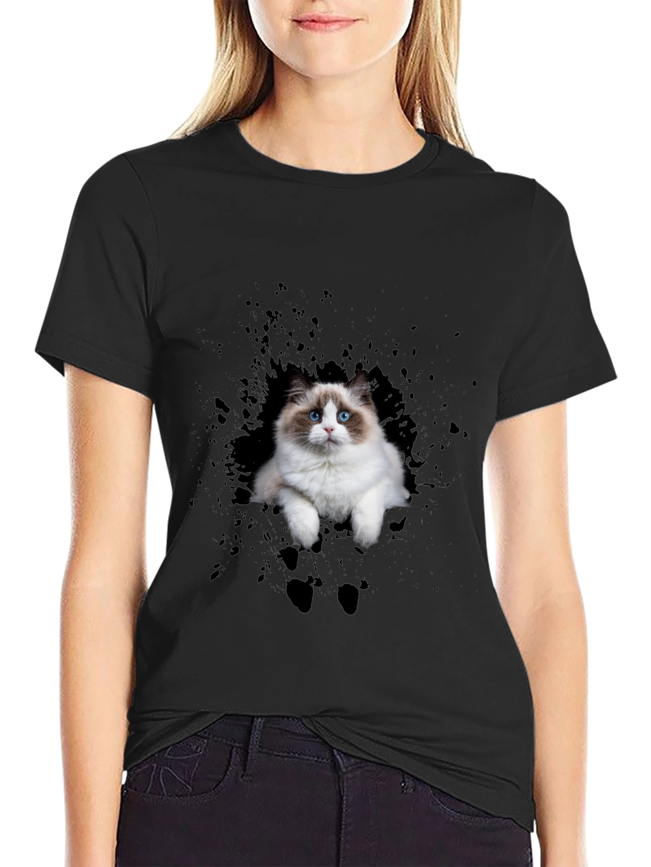 Cat Splash Black T-Shirt