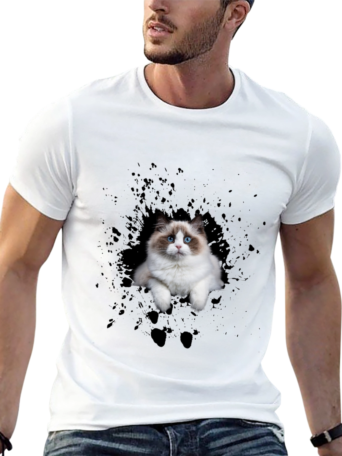 Cat Splash Black T-Shirt
