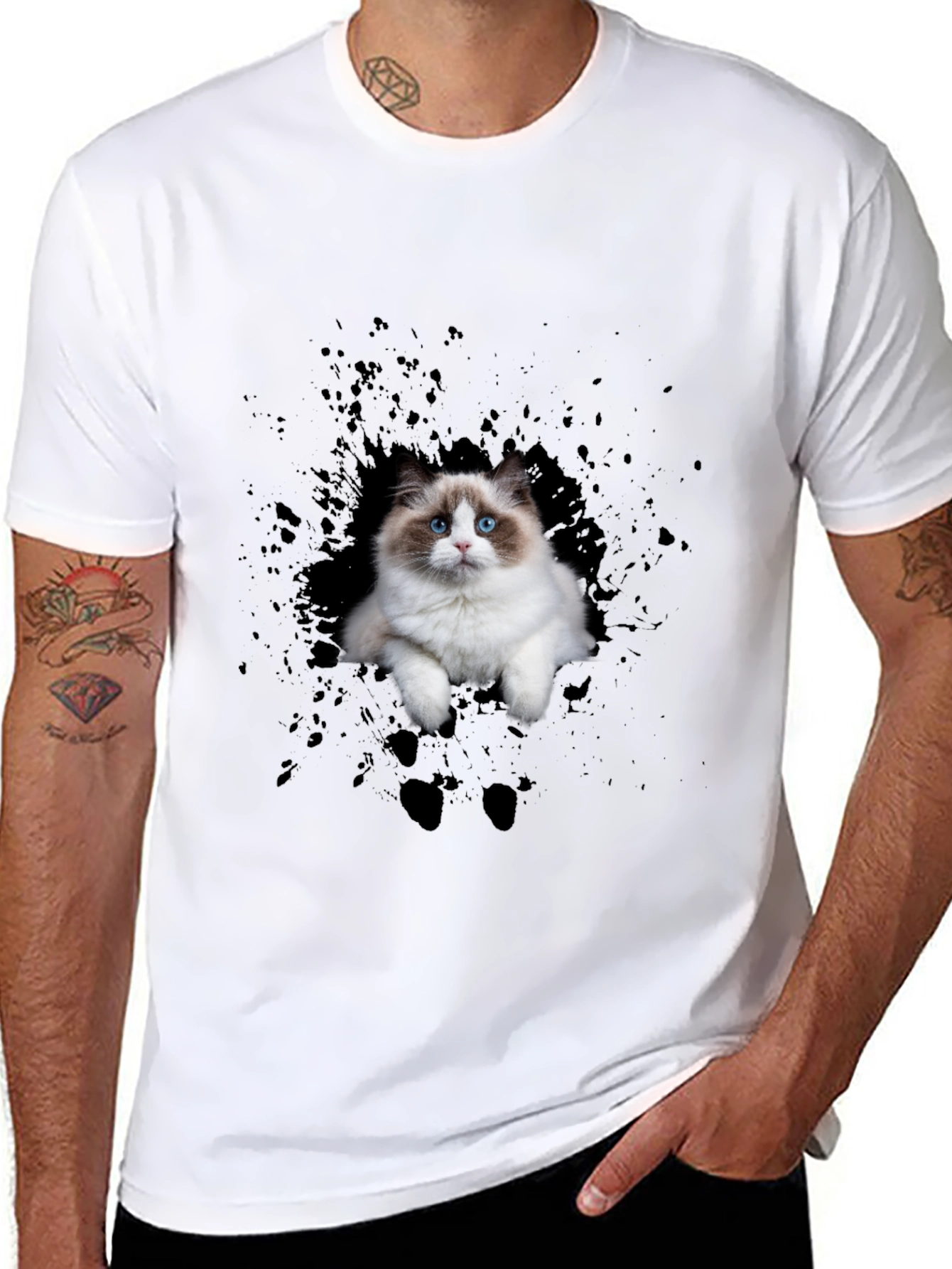 Cat Splash Black T-Shirt