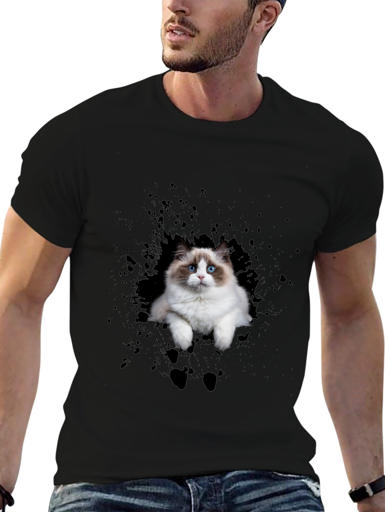 Cat Splash Black T-Shirt