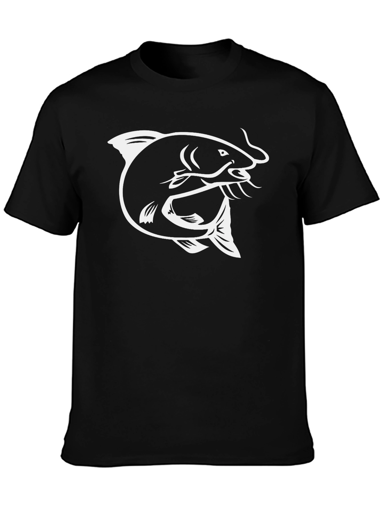Mens Black T-Shirt with White Fish Graphic Print