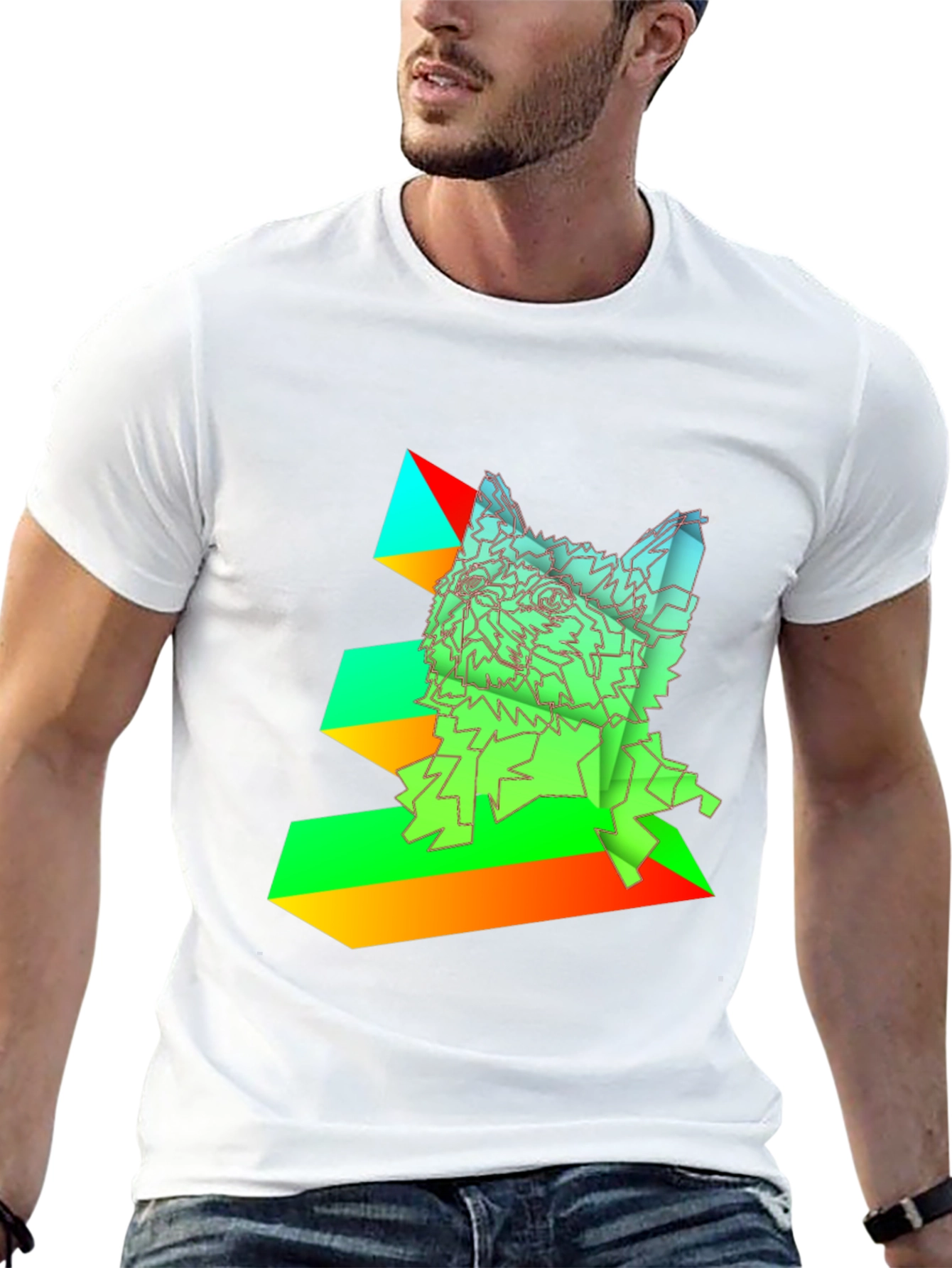 Geometric Dog Graphic Tee - Abstract Art Design
