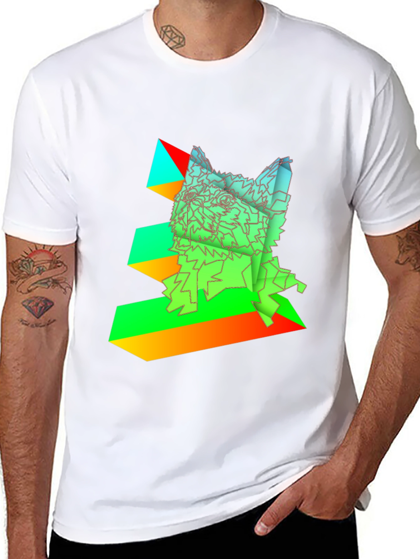 Geometric Dog Graphic Tee - Abstract Art Design