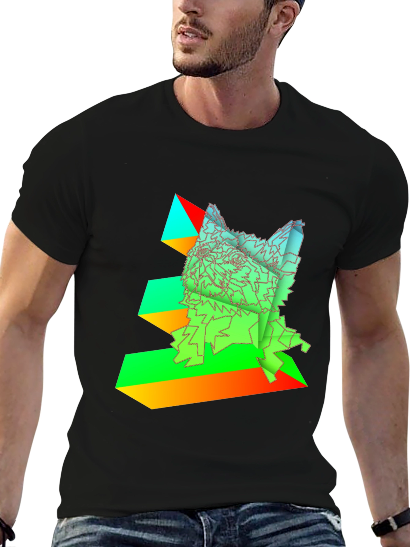 Geometric Dog Graphic Tee - Abstract Art Design