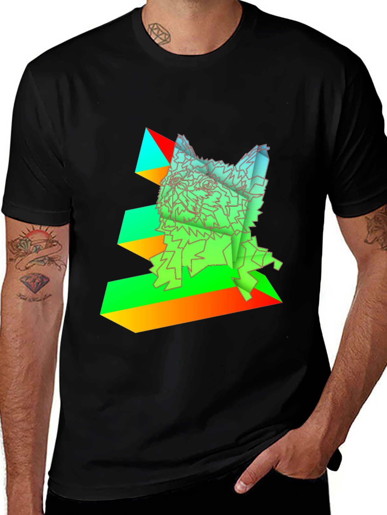 Geometric Dog Graphic Tee - Abstract Art Design