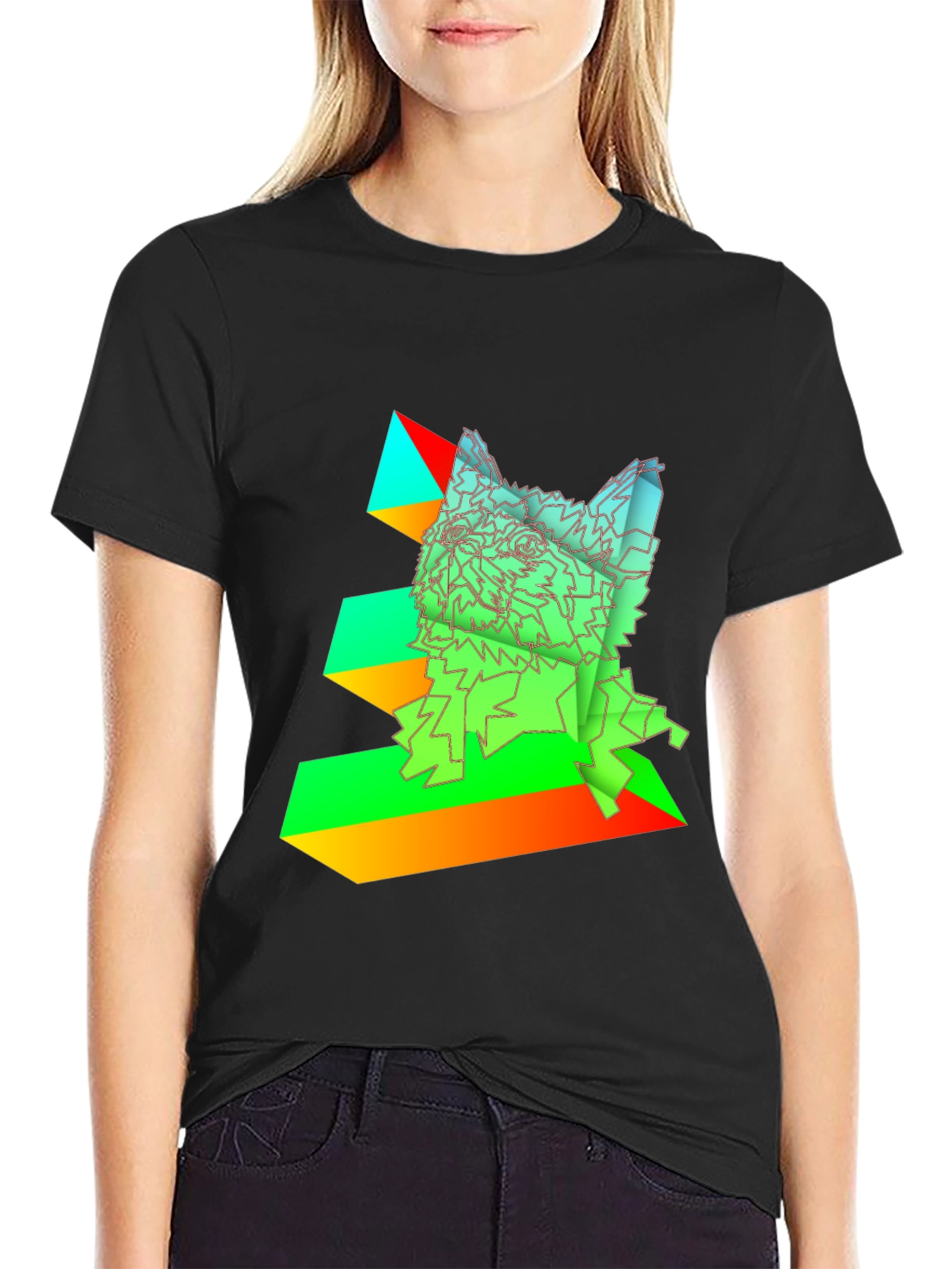 Geometric Dog Graphic Tee - Abstract Art Design