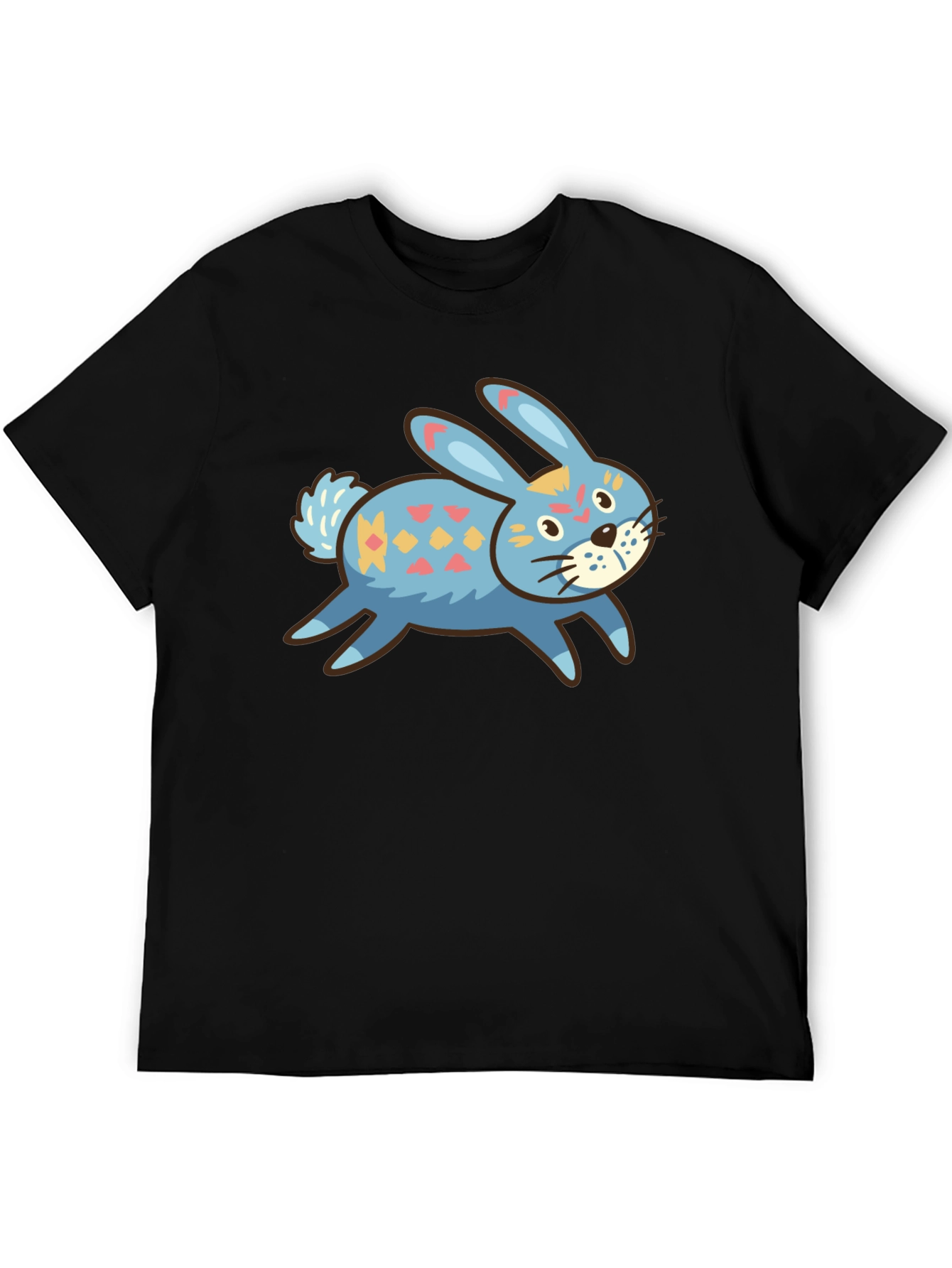 Cute Bunny Graphic Tee - Black Cotton Blend
