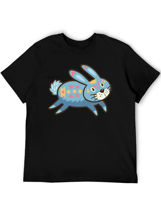 Cute Bunny Graphic Tee - Black Cotton Blend