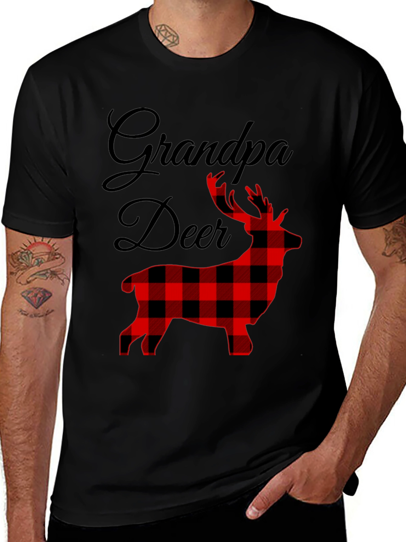 Grandpa Deer Plaid Graphic Tee