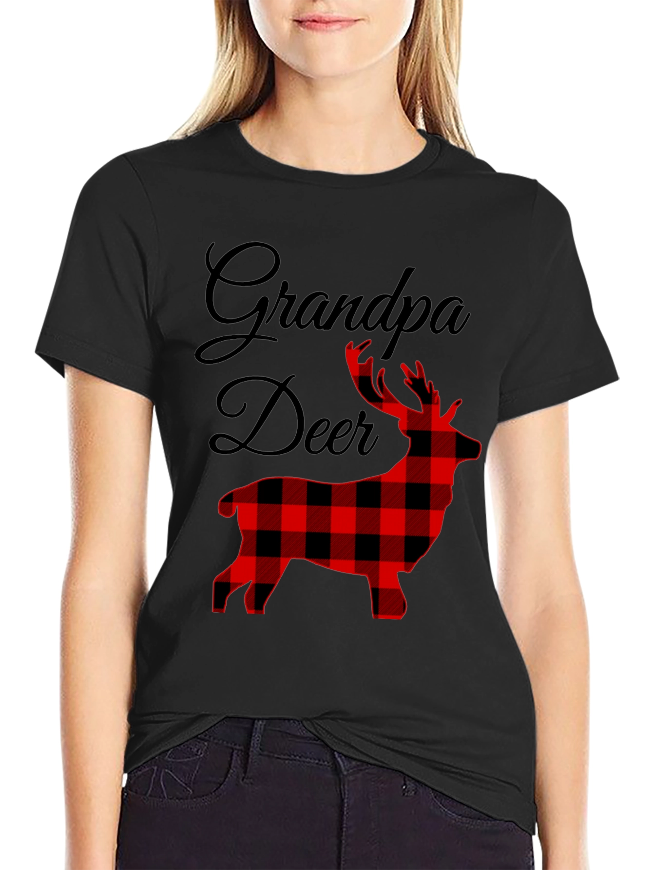 Grandpa Deer Plaid Graphic Tee