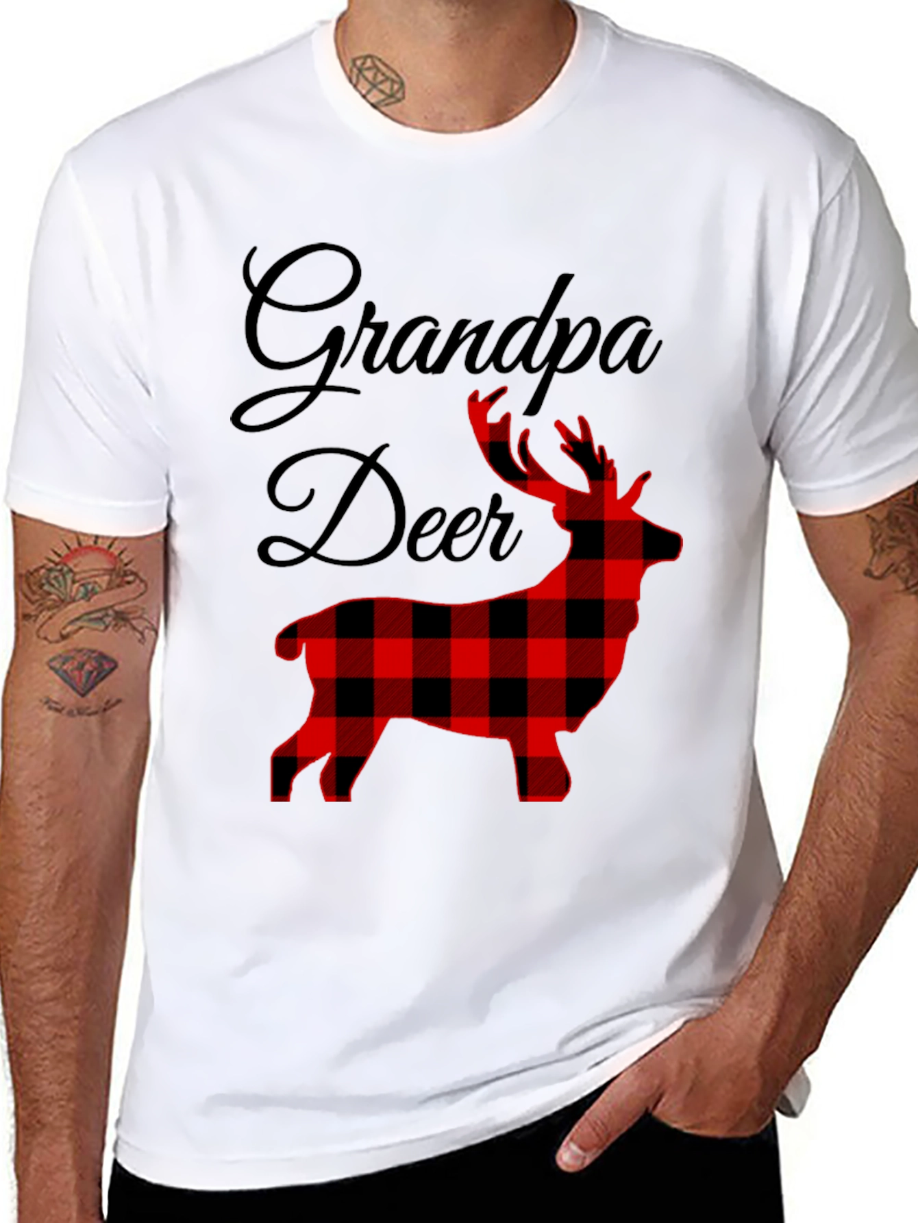 Grandpa Deer Plaid Graphic Tee