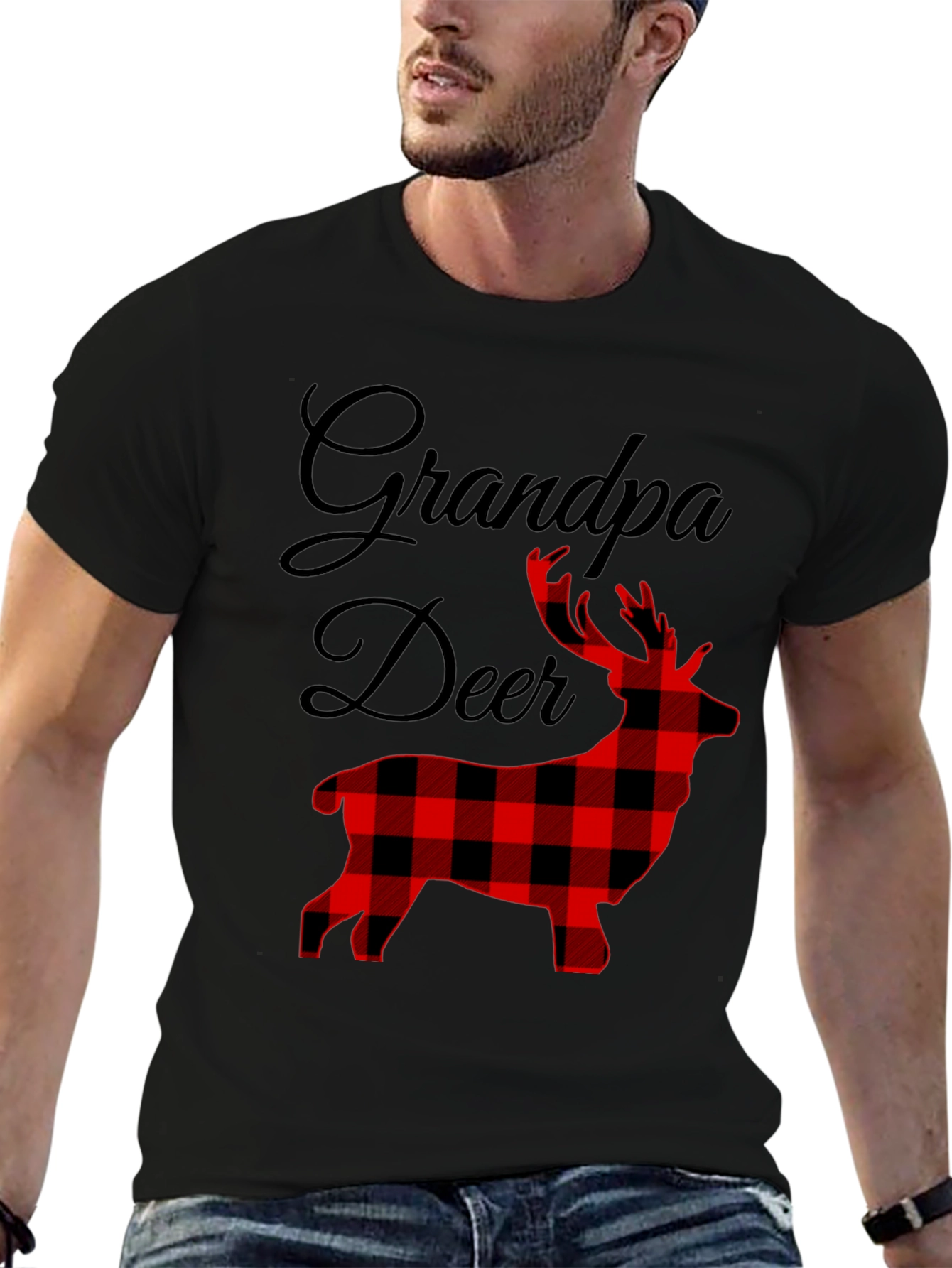 Grandpa Deer Plaid Graphic Tee