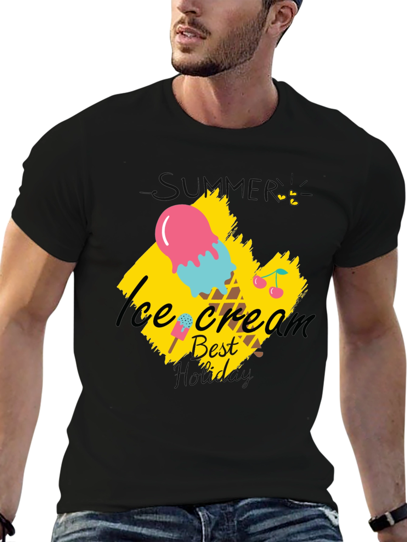 Ice Cream Best Dad Black T-Shirt